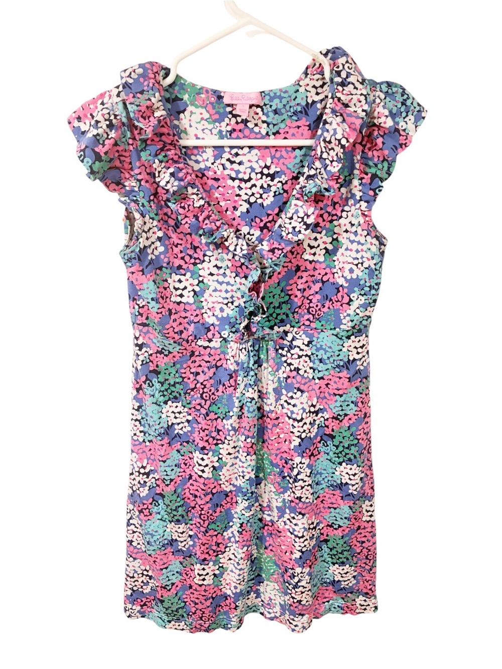 Lilly Pulitzer CLARE Floral Ruffle Jersey Dress Short Sleeve Multi Color Small